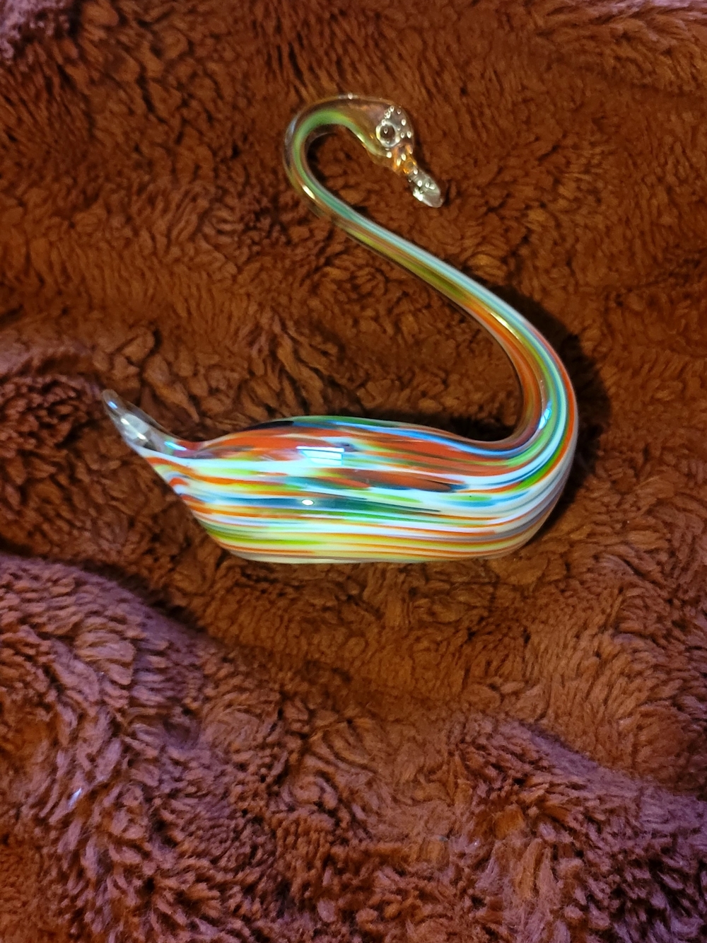 Stunning Hand-Blown Multicolor Glass Swan Figurine Handmade Artist